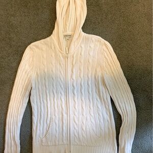 St. John’s Bay size L cable knit zip up cardigan with hood, great condition